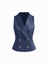 Satin Collar Solid Button Blazer Vest