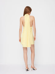 Satin Stand Collar Backless Knotted Mini Dress