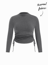 Thermal Cotton-blend Stand Collar Drawstring Ruched Tee Curve & Plus