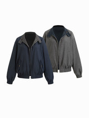 Reversible Cotton-blend Stand Collar Houndstooth Oversized Bomber Jacket
