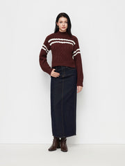 Cable Knit Striped Turtleneck Long Sleeve Top