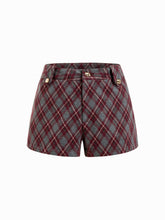 Plaid Metal Button Mid Rise Shorts
