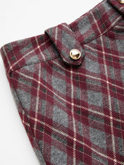 Plaid Metal Button Mid Rise Shorts