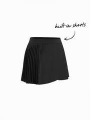 Mid Rise Solid Active Skirt With Built-in Shorts