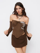 Halter Neckline Aztec Graphic Beaded Knotted Lettuce Trim Top