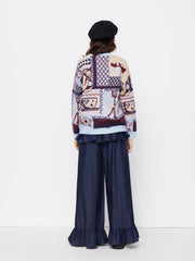 Knit Floral Spoon & Cup Pattern Colorblock Oversize Top