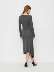 Round Neckline Striped Ruffle Split Long Sleeve Maxi Dress