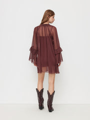 Chiffon High Neck Ruffle Knotted Mini Dress With Solid Cami Mini Dress