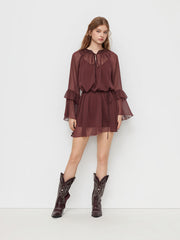 Chiffon High Neck Ruffle Knotted Mini Dress With Solid Cami Mini Dress