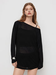 Knit Boat Neck Oversized Long Sleeve Top with Solid Cami Top