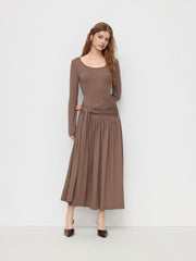 Square Neck Ruched Draped Maxi Dress