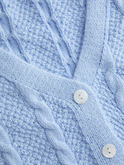 V-neck Cable Knit Button Cardigan