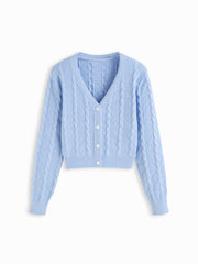 V-neck Cable Knit Button Cardigan