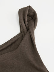 Boat Neck Ruched Asymmetrical Hem Wide Leg Jumpsuit