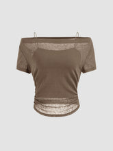 Off-shoulder Ruched Short Sleeve Tee & Cami Top