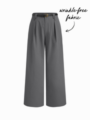 Wrinkle-free Fabric Mid Rise Pleated Straight Leg Trousers With Belt