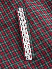 Cotton Plaid Hooded Drawstring Contrasting Lace Oversized Jacket