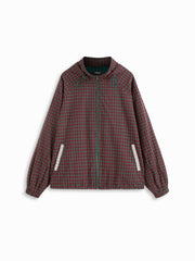 Cotton Plaid Hooded Drawstring Contrasting Lace Oversized Jacket