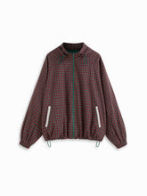 Cotton Plaid Hooded Drawstring Contrasting Lace Oversized Jacket