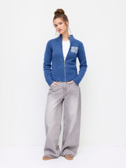 05 Knit Wool-blend Stand Collar Long Sleeve Zip Through Cardigan