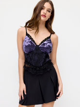 Velvet V-neck Contrasting Lace Cami Top