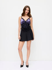 Velvet V-neck Contrasting Lace Cami Top