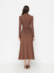 Collar V-neck Long Sleeve Wrap Ruched A-line Maxi Dress