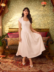 Sweetheart Neckline Short Sleeve Ruffle Midi Dress