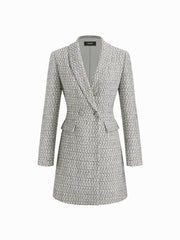 Tweed Wool-blend Collar Double Breasted Longline Blazer