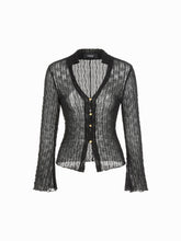 V-neck Lace See-through Lettuce Trim Long Sleeve Top
