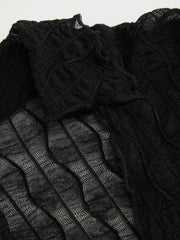 V-neck Lace See-through Lettuce Trim Long Sleeve Top