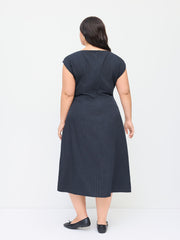 Boat Neck Stripe Knotted Ruched Midi Dress Curve & Plus