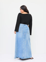 Asymmetrical Neck Metal Detail Long Sleeve Bodysuit Curve & Plus