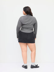 Thermal Cotton-blend Stand Collar Drawstring Ruched Tee Curve & Plus
