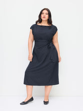 Boat Neck Stripe Knotted Ruched Midi Dress Curve & Plus