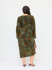 Scoop Neckline Floral Ruched Drawstring Maxi Dress Curve & Plus