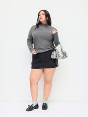 Thermal Cotton-blend Stand Collar Drawstring Ruched Tee Curve & Plus