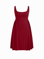 Woven Square Neck Solid Ruffle Midi Dress Curve & Plus