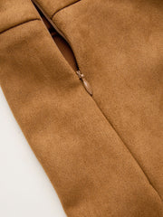 Suede Mid Rise Hanky Hem Mini Skirt With Belt