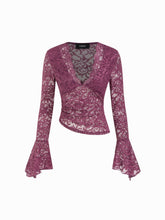 Lace V-neck Ruched Asymmetrical Hem Top