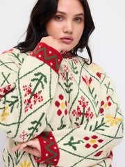Knit Round Neckline Floral Contrasting Binding Top Curve & Plus