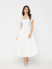 Sweetheart Neckline Short Sleeve Ruffle Midi Dress