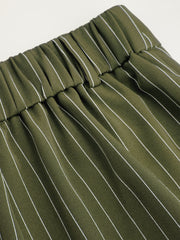 Mid Rise Stripe Pleated Wide Leg Trousers