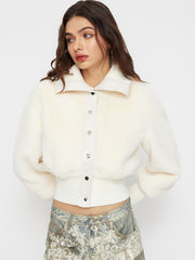 Faux Fur Collar Button Up Oversized Jacket