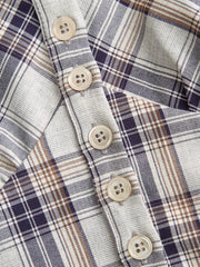 Plaid V-neck Puff Sleeve Split Front Blouse