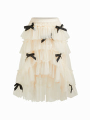 Bow Decor Layered Midi Skirt Curve & Plus