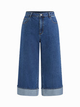 Cider Denim High Rise Button Roll Hem Wide Leg Jeans Curve & Plus
