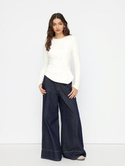 Thermal Cotton-blend Round Neckline Ruched Asymmetrical Hem Tee
