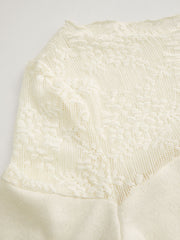 Contrasting Lace Boat Neck Bell Sleeve Asymmetrical Hem Lettuce Trim Top