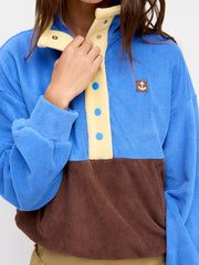 Faux Fur Stand Collar Colorblock Drawstring Oversized Sweatshirt